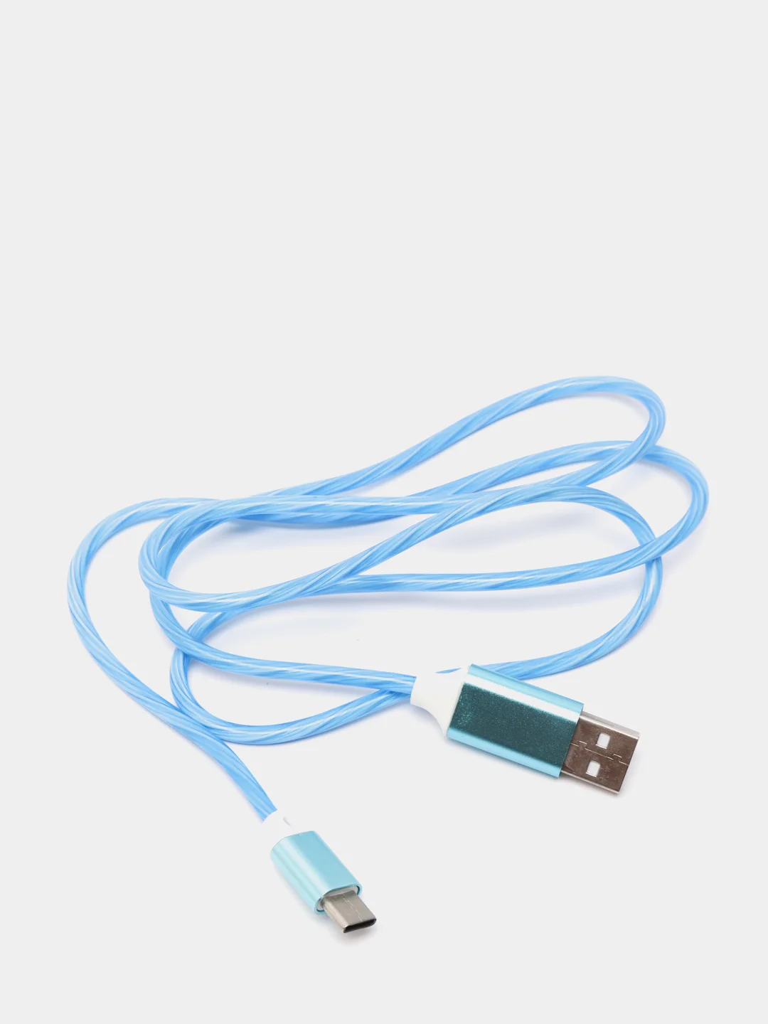 Синий светящийся USB-зарядник с micro-USB, Type-C, Lightning