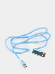 Синий светящийся USB-зарядник с micro-USB, Type-C, Lightning