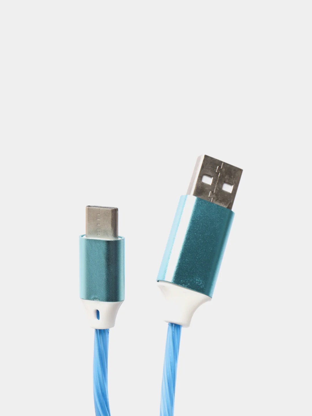 Синий светящийся USB-зарядник с micro-USB, Type-C, Lightning