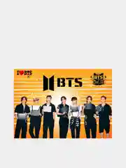 Желтый гибкий магнит на холодильник "BTS" с изображениями участников популярной группы