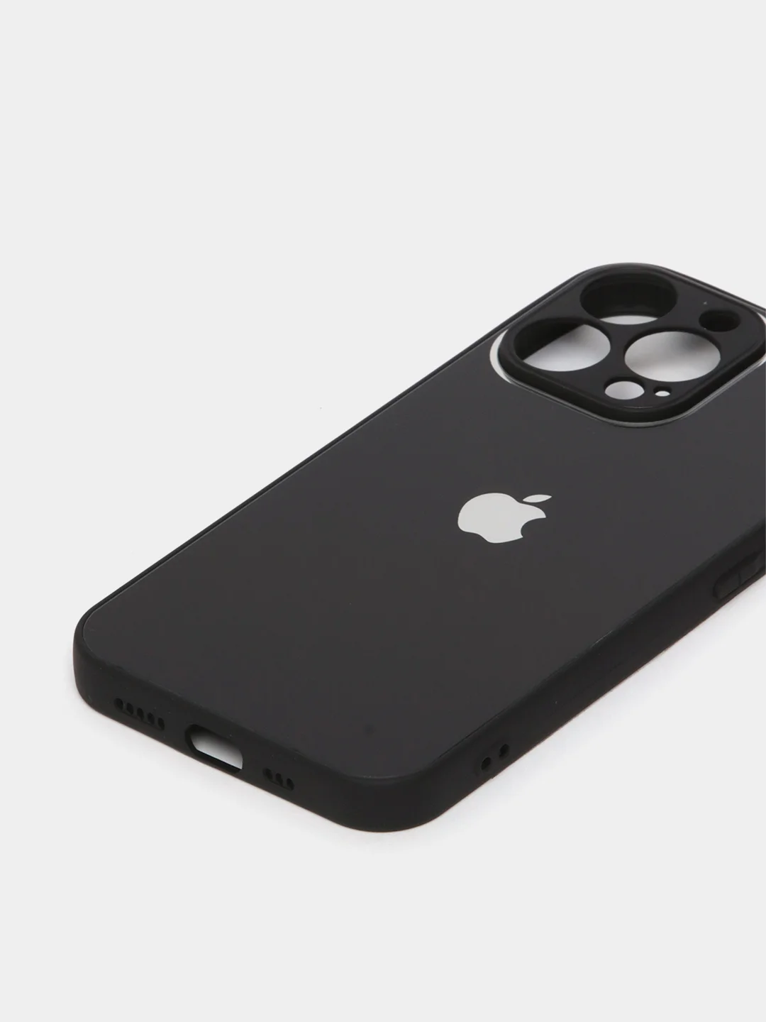 Черный чехол силиконовый со стеклянной панелью для iPhone 13 Pro