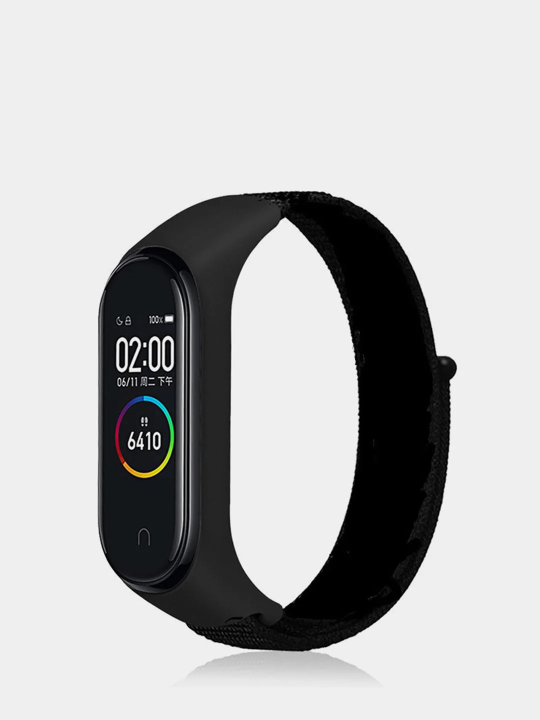 Черный ремешок нейлоновый на липучке для Xiaomi Mi Band 3, Mi Band 4, Band 5, Band 6, Mi Band 7