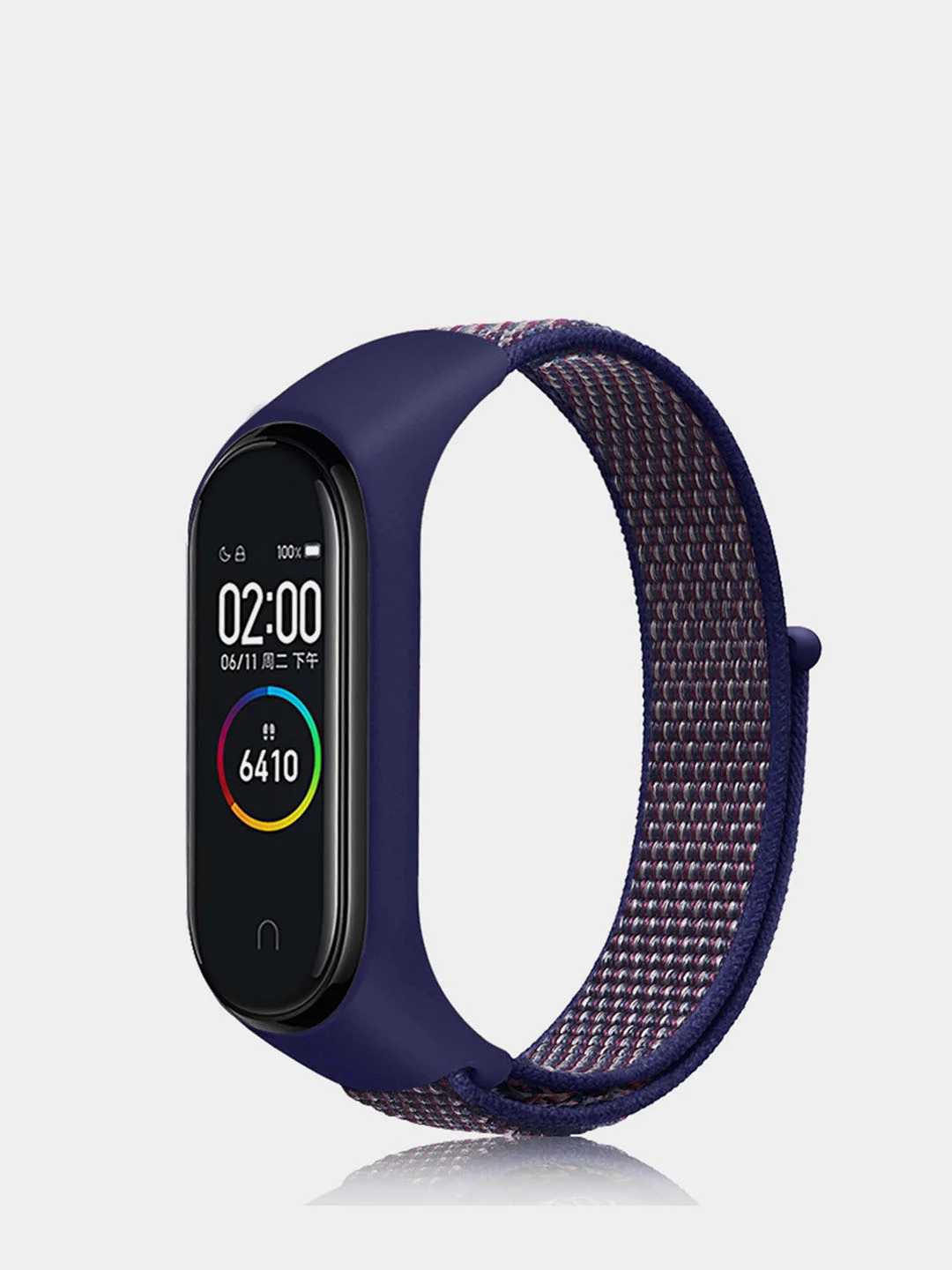 Синий меланж ремешок нейлоновый на липучке для Xiaomi Mi Band 3, Mi Band 4, Band 5, Band 6, Mi Band 7