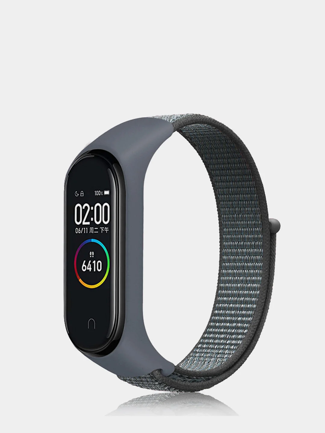 Серый ремешок нейлоновый на липучке для Xiaomi Mi Band 3, Mi Band 4, Band 5, Band 6, Mi Band 7