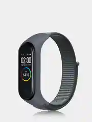 Серый ремешок нейлоновый на липучке для Xiaomi Mi Band 3, Mi Band 4, Band 5, Band 6, Mi Band 7