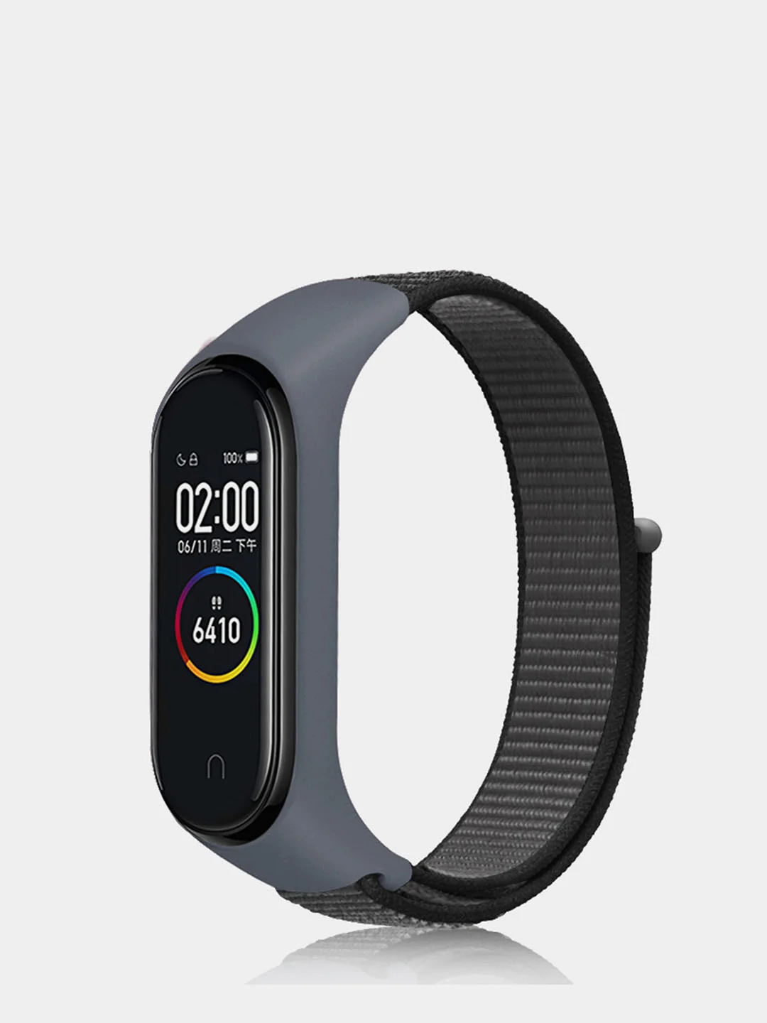 Тёмно-серый ремешок нейлоновый на липучке для Xiaomi Mi Band 3, Mi Band 4, Band 5, Band 6, Mi Band 7