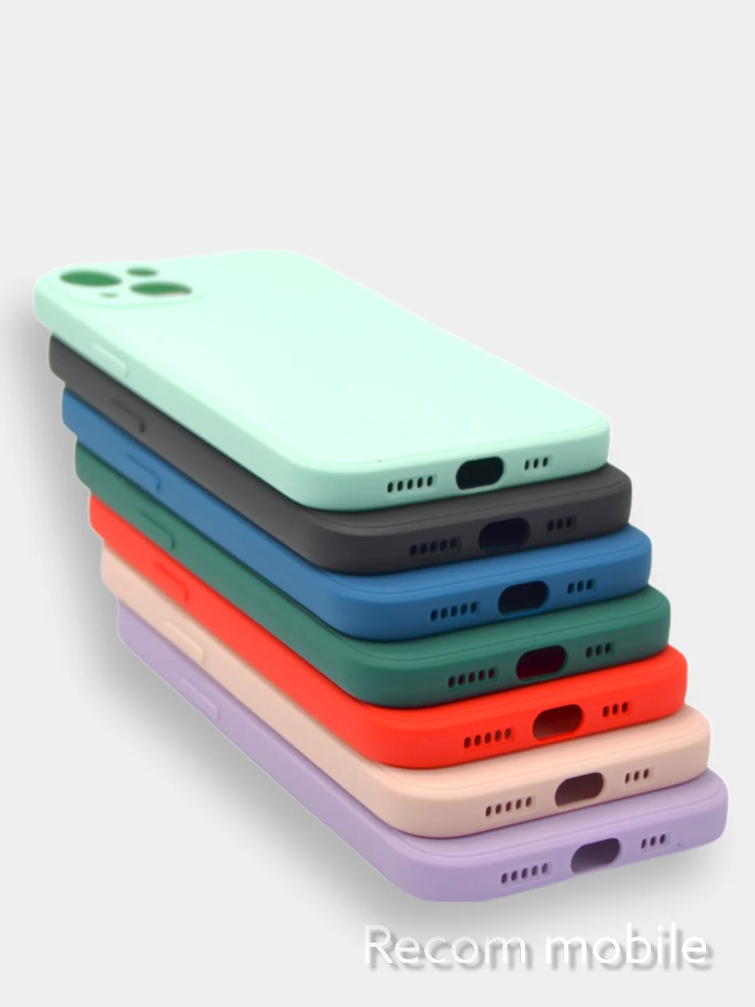 Бирюзовый чехол для iPhone 13, 13 Pro, 13 Pro Max силиконовый с закрытым низом и бархатом внутри