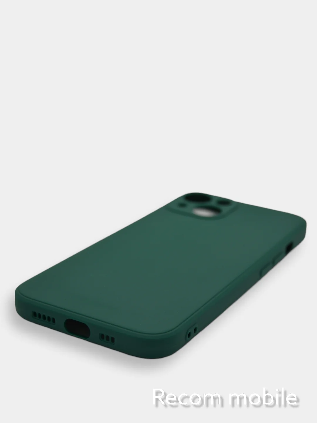 Зеленый чехол для iPhone 13, 13 Pro, 13 Pro Max силиконовый с закрытым низом и бархатом внутри