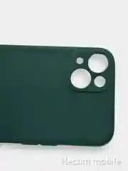 Зеленый чехол для iPhone 13, 13 Pro, 13 Pro Max силиконовый с закрытым низом и бархатом внутри