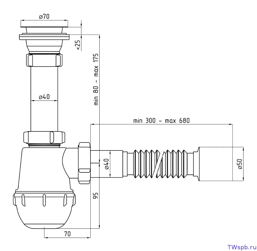 Сифон АНИ Грот 1 1/2"*40 с гибкой трубой, 40*50