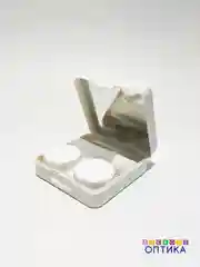 Белый контейнер для контактных линз с пинцетом и зеркалом