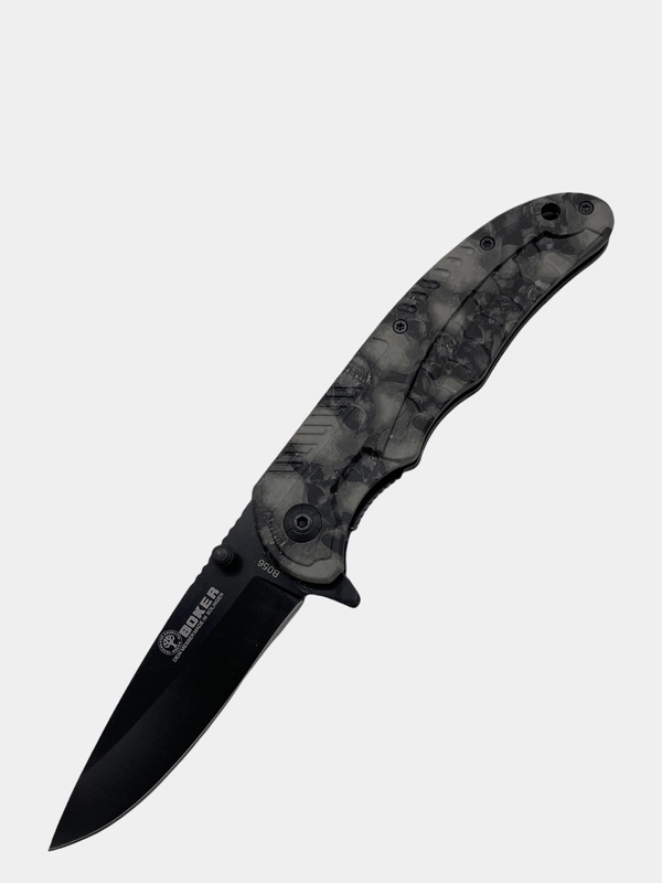 Нож Boker B056 складной, сталь 420, замок Liner Lock, клипса, принт "Черепа серый"