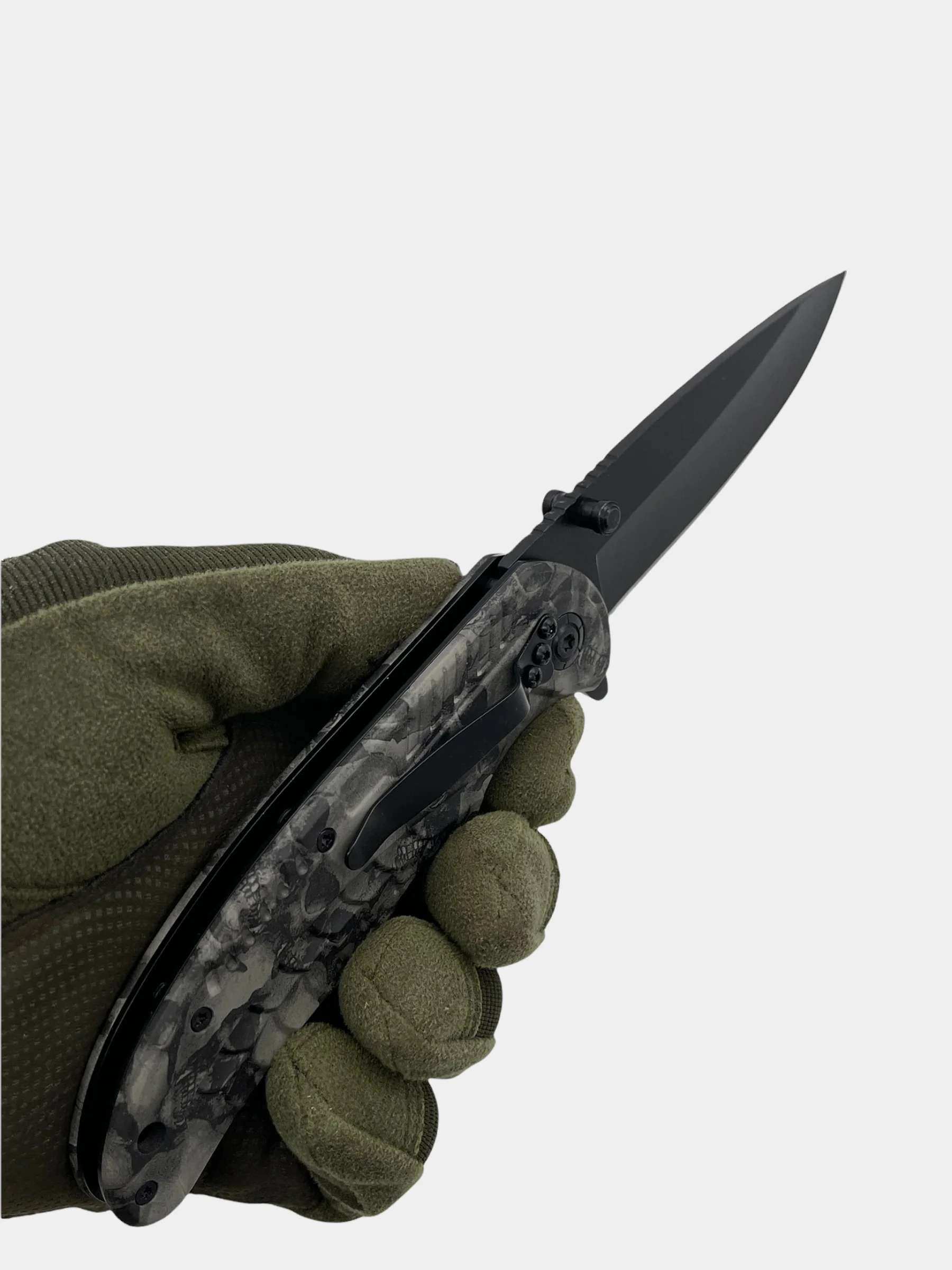 Нож Boker B056 складной, сталь 420, замок Liner Lock, клипса, принт "Черепа серый"