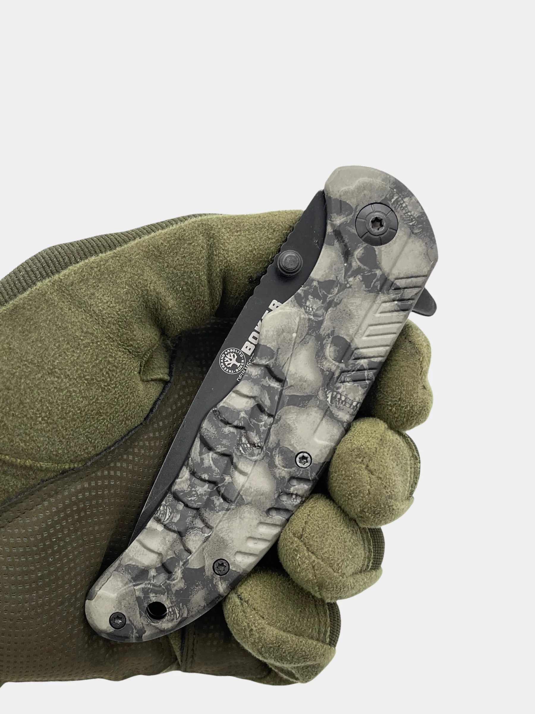 Нож Boker B056 складной, сталь 420, замок Liner Lock, клипса, принт "Черепа серый"