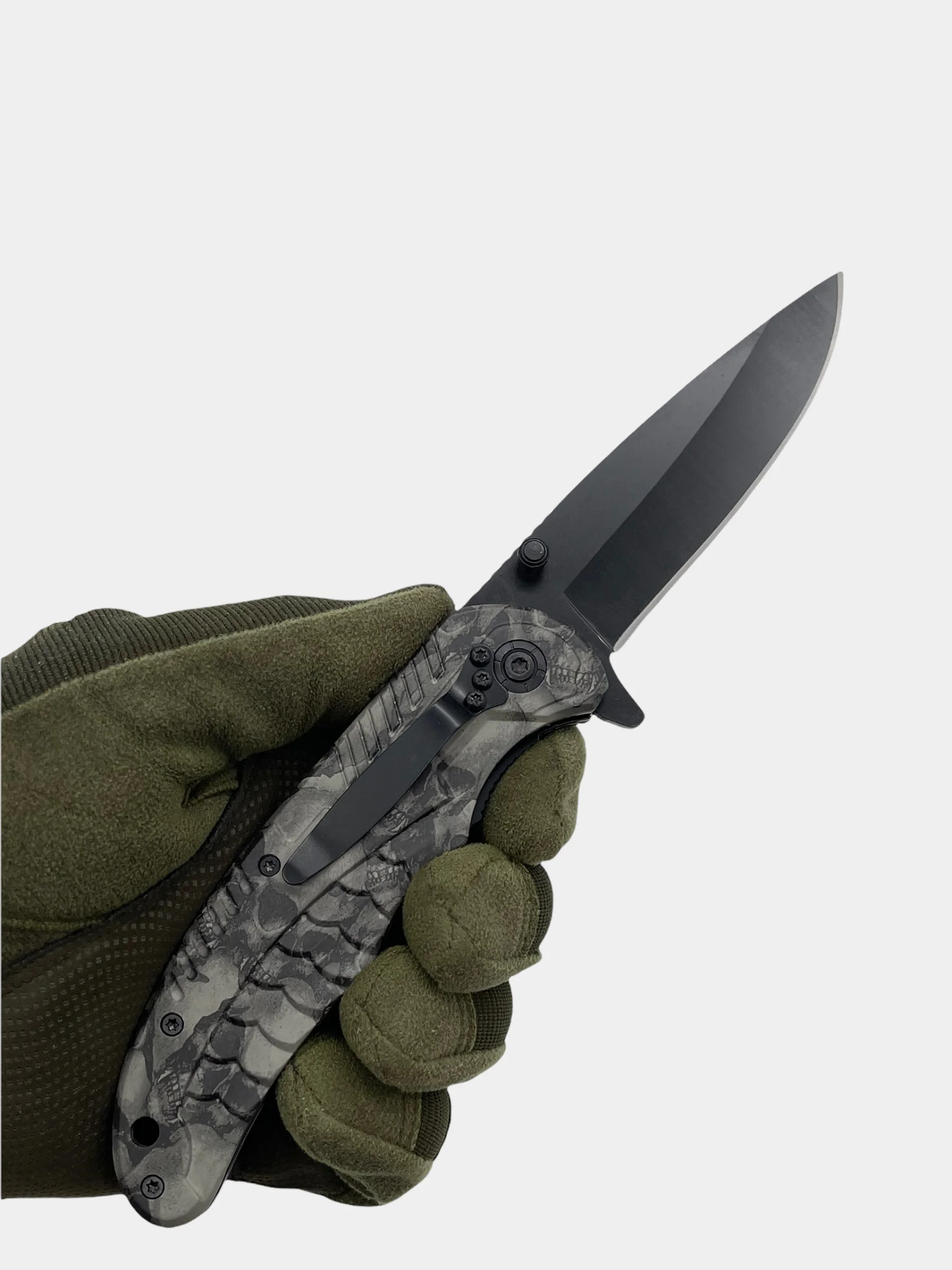 Нож Boker B056 складной, сталь 420, замок Liner Lock, клипса, принт "Черепа серый"
