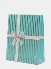 Бирюзовый подарочный пакет бумажный с глиттером 26*32*10см
