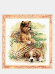Алмазная мозаика "Щенки", 25х25 см