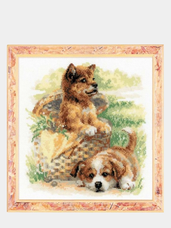 Алмазная мозаика "Щенки", 25х25 см
