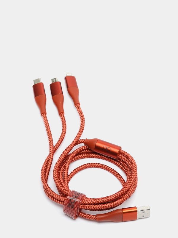 Кабель 3 in 1 USB Lightning / Micro / Type-C Xiaomi, Mi, SOLOVE, 120 см, DW1 красный