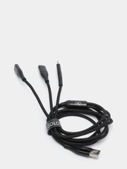Кабель 3 in 1 SOLOVE, USB Lightning/Micro/Type-C, черный, 120 см