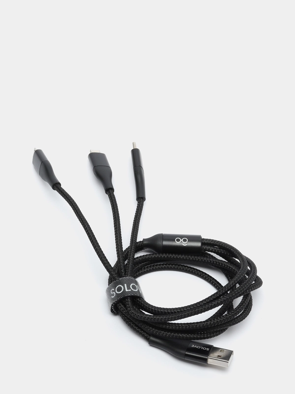 Кабель 3 in 1 SOLOVE, USB Lightning/Micro/Type-C, черный, 120 см