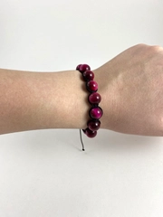 Браслет из натуральных камней: Кошачий глаз вишневый Handmade, плетенный, 10 мм