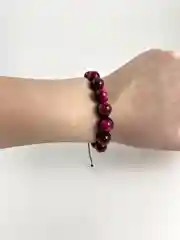 Браслет из натуральных камней: Кошачий глаз вишневый Handmade, плетенный, 10 мм