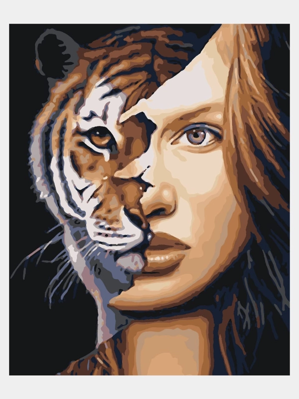 Картина по номерам "Девушка-тигр", в рамке, 40 x 50 см, 18 цветов