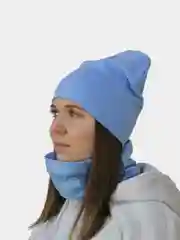 Голубой комплект шапка-снуд, снуд женский, шапка женская, шапка бини,шапка женская демисезонная