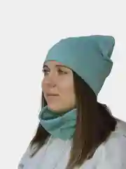 Мятный комплект шапка-снуд, снуд женский, шапка женская, шапка бини,шапка женская демисезонная