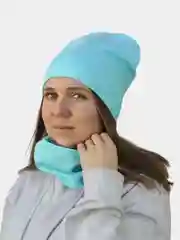 Бирюзовый комплект шапка-снуд, снуд женский, шапка женская, шапка бини,шапка женская демисезонная