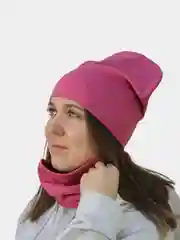 Коралловый комплект шапка-снуд, снуд женский, шапка женская, шапка бини,шапка женская демисезонная