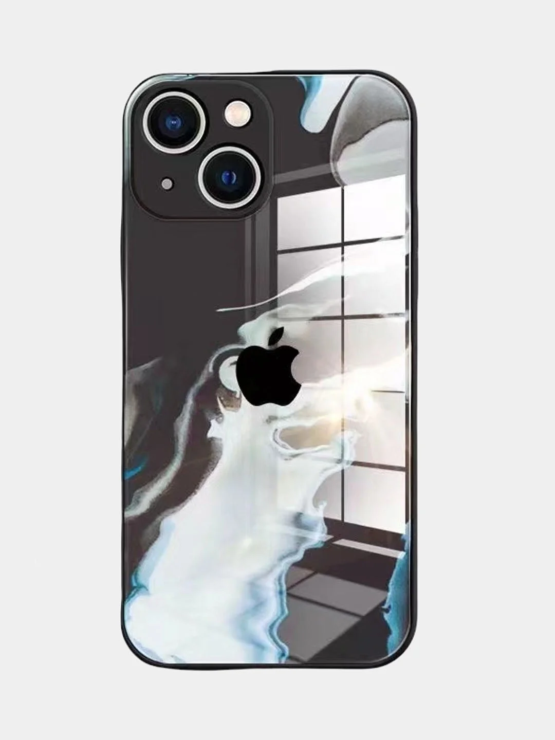 Черный чехол для iPhone 12, 13, Pro, Pro Max силиконовый "Акварель"