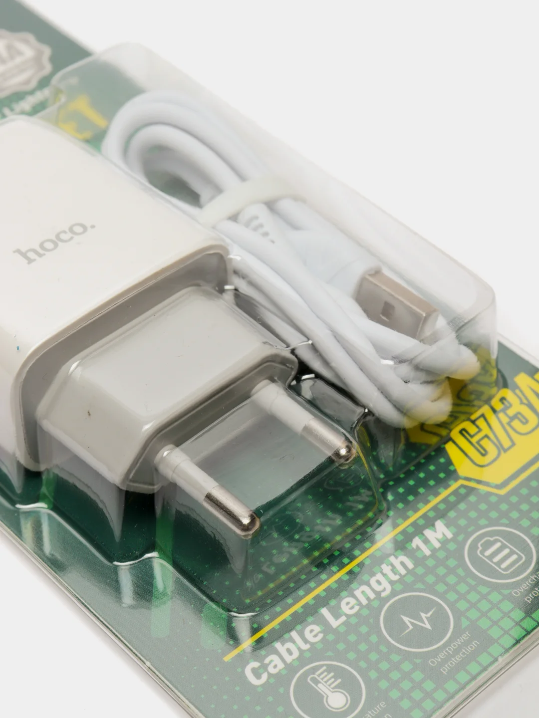 Белый сетевое зарядное устройство Hoco C73A, 2 x USB, кабель Lightning, до 2.4A