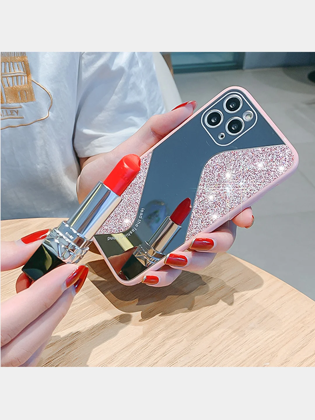 Розовый чехол для iPhone 11 "Змейка" с зеркалом