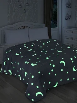 Синий плед светящийся в темноте, 7 видов, 180*200 см