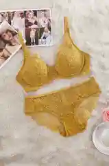 Горчичный комплект нижнего белья, кружевное
