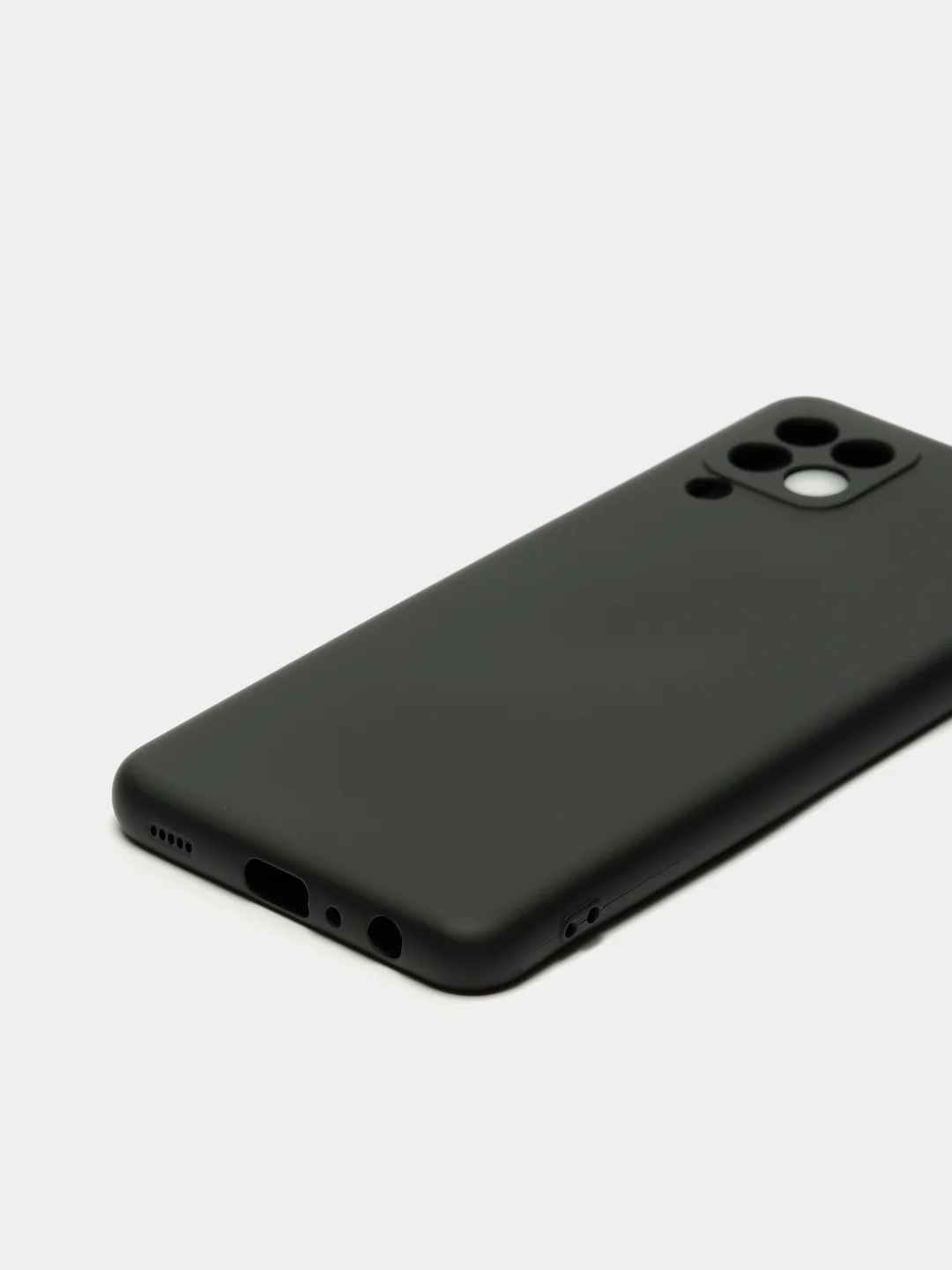 Черный чехол силиконовый с защитой камеры для Samsung A22 / M32 / M22 с бархатной подкладкой
