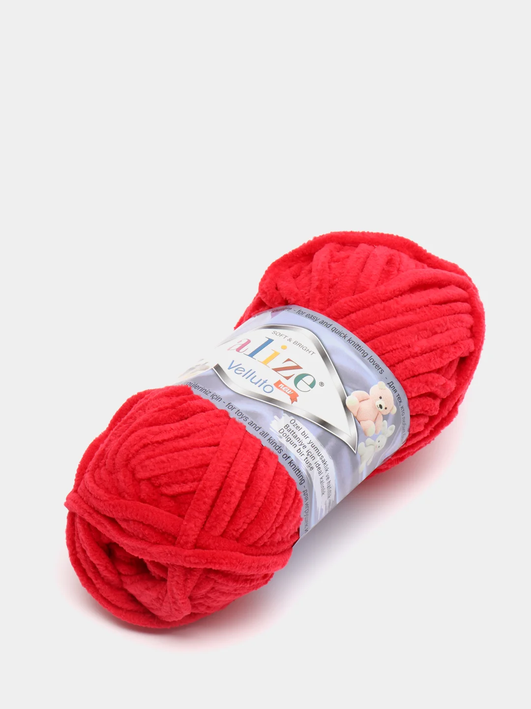 Красный пряжа плюшевая Alize Velluto, 100% микрополиэстер, 100 г, 68 м