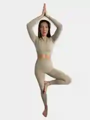 Бежевый меланж спортивный фитнес комплект для йоги и спорта, рашгард-топ, леггинсы