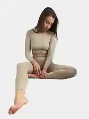 Бежевый меланж спортивный фитнес комплект для йоги и спорта, рашгард-топ, леггинсы
