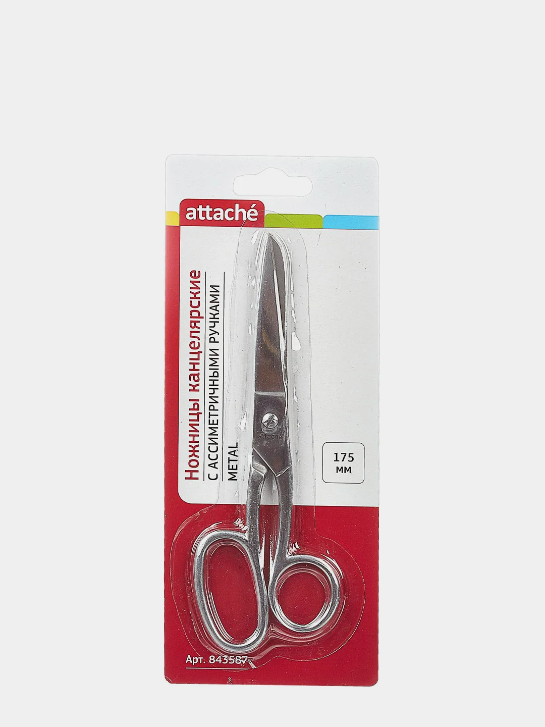 Ножницы Attache, Metal, 175 мм, ассиметричные ручки, цельнометаллические