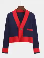Алый вязаный короткий женский кардиган