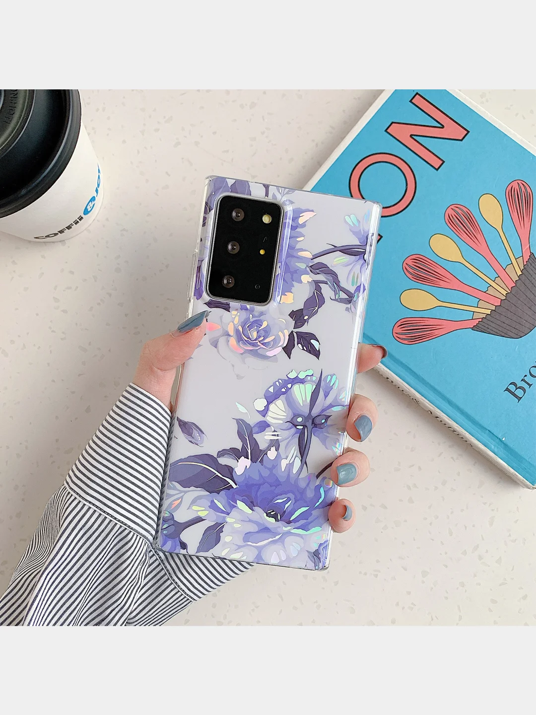 Лавандовый чехол для Samsung A12, A22, A51, A52, A72, S20FE, S21FE, S22 цветы, голограмма