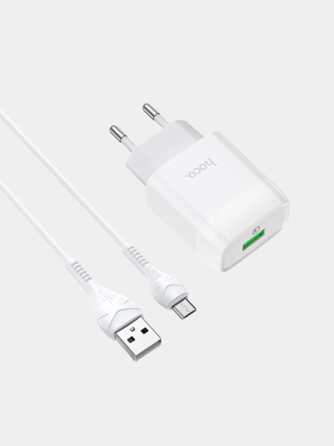 Белый сетевое зарядное устройство, HOCO micro-USB кабель, 3A, QC 3.0