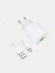 Белый сетевое зарядное устройство, HOCO micro-USB кабель, 3A, QC 3.0