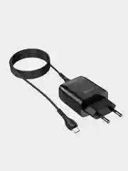 Черный сетевое зарядное устройство, HOCO micro-USB кабель, 3A, QC 3.0