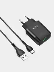 Черный сетевое зарядное устройство Hoco TYPE-C кабель, 3A, QC 3.0, C72Q