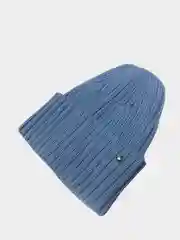 Индиго шапка бини женская с отворотом вязаная