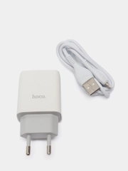СЗУ HOCO C73A 2-USB + Lightning кабель (белый)
